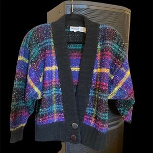 Vintage mohair grandpa plaid cardigan sweater